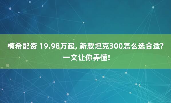 楠希配资 19.98万起, 新款坦克300怎么选合适? 一文让你弄懂!